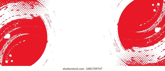 White and Red Grunge Brush Background with Halftone Effect. Retro Grunge Background