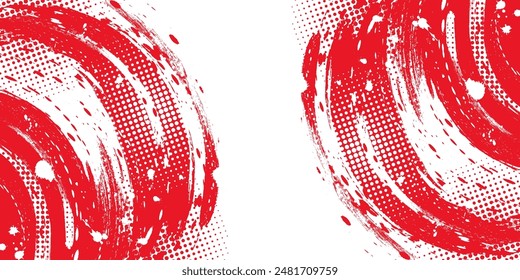 White and Red Grunge Brush Background with Halftone Effect. Retro Grunge Background