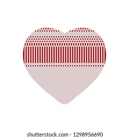 White red heart from knitted pattern. Icon, emblem, symbol for use in design