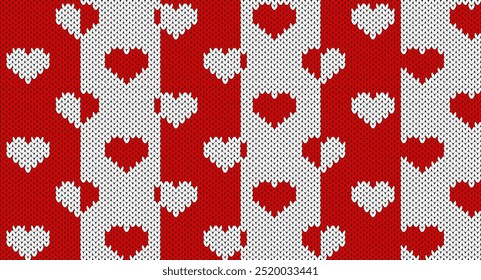 White and red heart knitted pattern, Festive Sweater Design. Seamless Knitted Pattern, Christmas knitted pattern