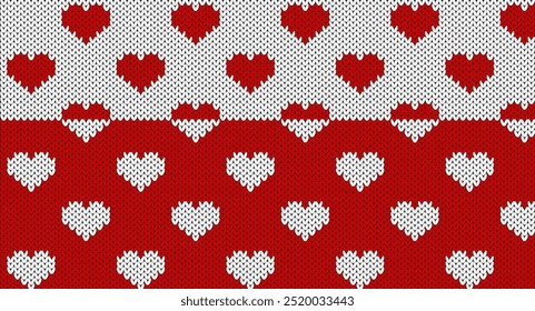White and red heart knitted pattern for Christmas concept, Festive Sweater Design. Seamless Knitted Pattern