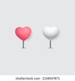 Juego de clavijas de corazón blanco y rojo. La ubicación encantadora. Ilustración vectorial.