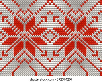 White and Red Holiday seamless pattern with cross stitch embroidered happy new year ornament. Christmas template endless design for package, web sites, textile. And also includes EPS 10 vector