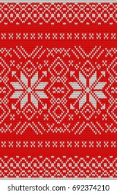 White and Red Holiday seamless pattern with cross stitch embroidered happy new year ornament. Christmas template endless design for package, web sites, textile. And also includes EPS 10 vector