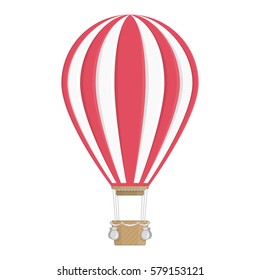 White and red hot air balloon in modern flat style. Aerostat isolated on white background. Vector illustration. EPS 10. 