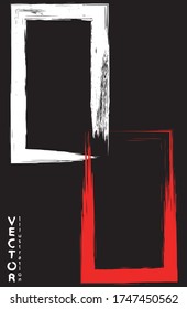 Pinceles de tinta blanca y roja sobre un fondo negro. Estilo japonés. Ilustración vectorial de manchas de grunge