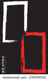 Pinceles de tinta blanca y roja sobre un fondo negro. Estilo japonés. Ilustración vectorial de manchas de grunge