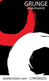 White and red ink brushstroke on a black background. Japanese style. Vector illustration of grunge spots