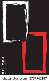 Pinceles de tinta blanca y roja sobre un fondo negro. Estilo japonés. Ilustración vectorial de manchas de grunge