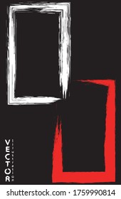 Pinceles de tinta blanca y roja sobre un fondo negro. Estilo japonés. Ilustración vectorial de manchas de grunge