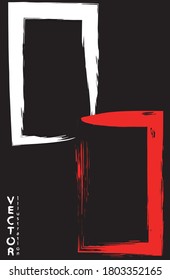 White and red ink brushstroke on a black background. Japanese style. Vector illustration of grunge spots