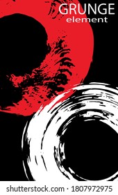 White and red ink brushstroke on a black background. Japanese style. Vector illustration of grunge spots