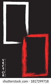 Pinceles de tinta blanca y roja sobre un fondo negro. Estilo japonés. Ilustración vectorial de manchas de grunge