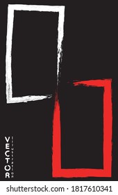 Pinceles de tinta blanca y roja sobre un fondo negro. Estilo japonés. Ilustración vectorial de manchas de grunge