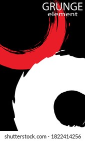 White and red ink brushstroke on a black background. Japanese style. Vector illustration of grunge spots
