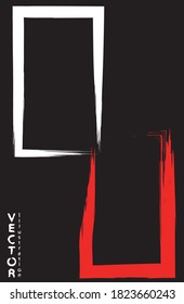 Pinceles de tinta blanca y roja sobre un fondo negro. Estilo japonés. Ilustración vectorial de manchas de grunge