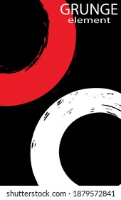 Pinceles de tinta blanca y roja sobre un fondo negro. Estilo japonés. Ilustración vectorial de manchas de grunge