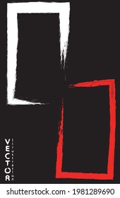 White and red ink brushstroke on a black background. Japanese style. Vector illustration of grunge spots