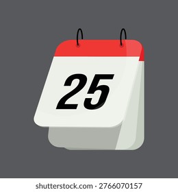 white and red layered calendar icon displaying number twentyfive set against solid dark grey background