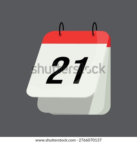 white and red layered calendar icon displaying number twentyone set against solid dark grey background