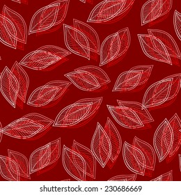 white and red leaves on a red  background vector seamless abstract hand-drawn pattern