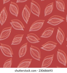 white and red leaves on a red background vector seamless abstract hand-drawn pattern