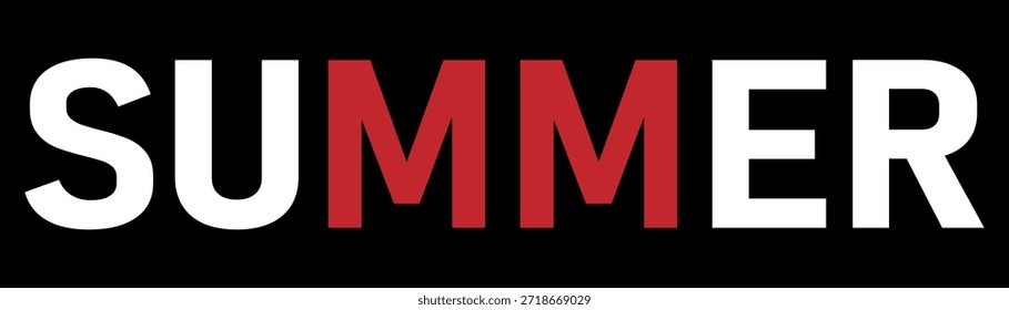 Texto de verano de letras blancas y rojas sobre fondo negro