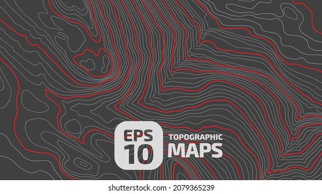 Las líneas Blanco y Rojo representan la altura estilizada de la topografía de las líneas. Concepto de un esquema geográfico condicional y la ruta del terreno. Gran tamaño. Mapa sobre el terreno vectorial terrestre Ilustración