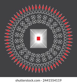 White and red mandala, boho, ethnic patterns, t-shirt prints, coloring books for adults, yoga, meditation. Vector illustration of a stock isolated on a black background. Tattoo
background, Pattern Ste