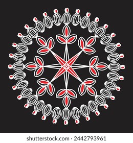 White and red mandala, boho, ethnic patterns, t-shirt prints, coloring books for adults, yoga, meditation. Vector illustration of a stock isolated on a black background. Tattoo
background, Pattern Ste