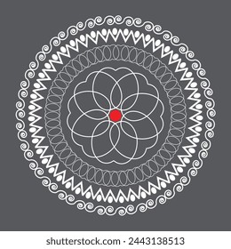 White and red mandala, boho, ethnic patterns, t-shirt prints, coloring books for adults, yoga, meditation. Vector illustration of a stock isolated on a black background. Tattoo
background, Pattern Ste