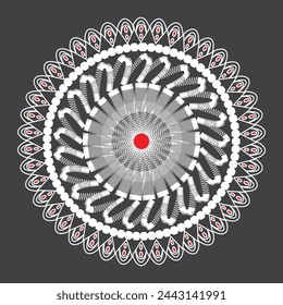 White and red mandala, boho, ethnic patterns, t-shirt prints, coloring books for adults, yoga, meditation. Vector illustration of a stock isolated on a black background. Tattoo
background, Pattern Ste