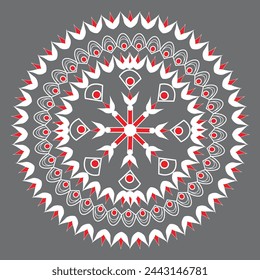 White and red mandala, boho, ethnic patterns, t-shirt prints, coloring books for adults, yoga, meditation. Vector illustration of a stock isolated on a black background. Tattoo
background, Pattern Ste