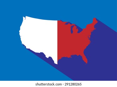 white red map of america with long shadow