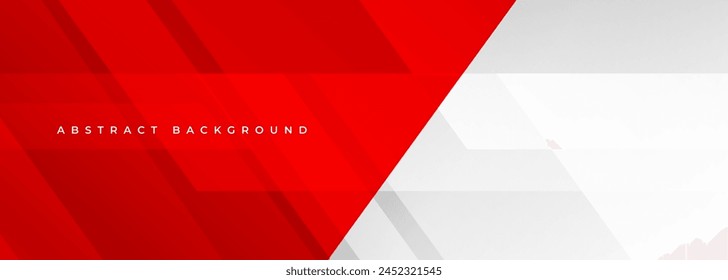 White and red modern abstract wide banner with geometric shapes. Red and white abstract background Indonesian flag concept. Vector illustration