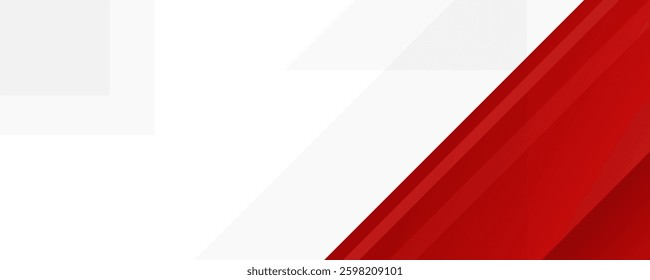 White and red modern abstract wide banner with futuristic geometric shapes. Suitable for template presentation