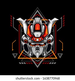 White Red New Samurai Robot for merchandise, apparel or other with geometry ornament