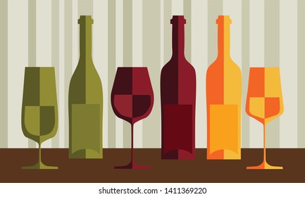 White Red Orange Wine Glasses Bottles Stock Vector (Royalty Free ...