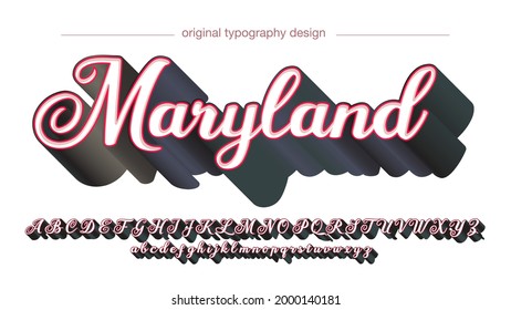 White and red outline long shadow Calligraphy Artistic Font Typography