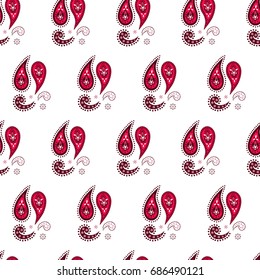 White and red Paisley seamless pattern vector illustration