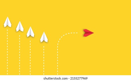 White and red paper airplanes on a yellow background.
business creativity new idea discovery innovation technology.