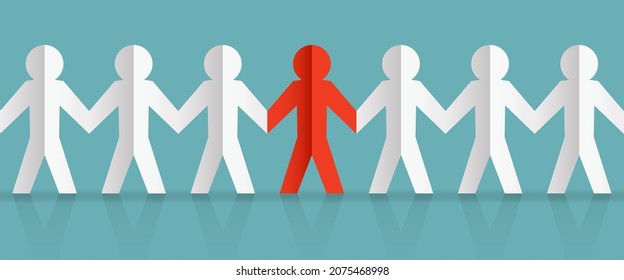 White And Red Paper People Over And Blue Background With Gradient Mesh, Vector Illustration