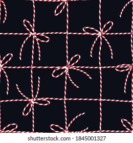 White Red Rope Bow, Twine Color Ribbon and Tied Knot christmas and new year vibes seamless patter in vector Design for fashion , fabric, textile, wallpaper, cover, web , wrapping and all prints