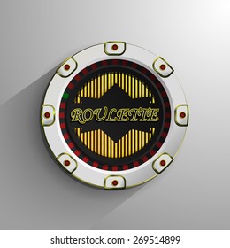 White and red roulette chip isolated on light background, vector illustration. Eps 10