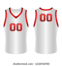 White and Red Shaded Two-Sided Basketball Jersey Uniform Front and Back Vector Illustration Graphic