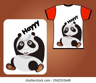 white red sleeve t-shirt vector design with cute panda animal characters