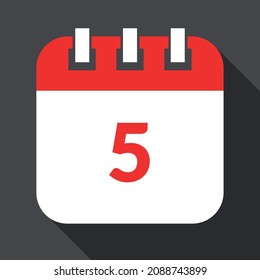 White with red specific day calendar isolated on gray background, vector illustration of appointment schedule 5 marked.
