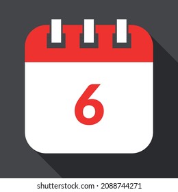 White with red specific day calendar isolated on gray background, vector illustration of appointment schedule 6 marked.