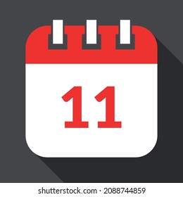 Weiß mit rotem Tageskalender einzeln auf grauem Hintergrund, Vektorgrafik des Terminkalenders 11 markiert.