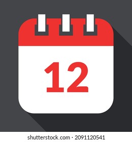 White with red specific day calendar isolated on gray background, vector illustration of appointment schedule 12 marked.